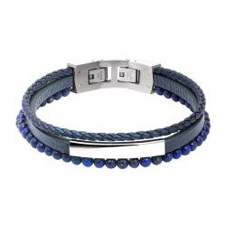 Bracelet Acier Cuir bleu &...