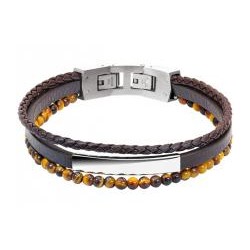 Bracelet Acier Cuir marron...