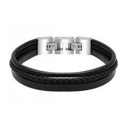 Bracelet Acier & Cuirs noir...