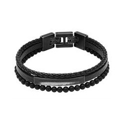 Bracelet Acier & Cuir & Onyx